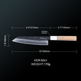 Meteorite IceRaven 8" Kiritsuke - Japanese Chef's Knife with Black/Sliver Hammered and 67-Layer Damascus Blade & Olive Wood Handle